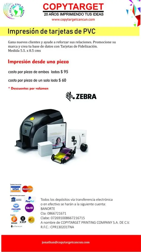 Impresora de tarjetas PVC y accesorios para personalización y fidelización.