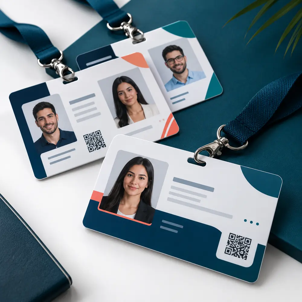 Credenciales de PVC corporativas impresas en Cancún con portagafetes